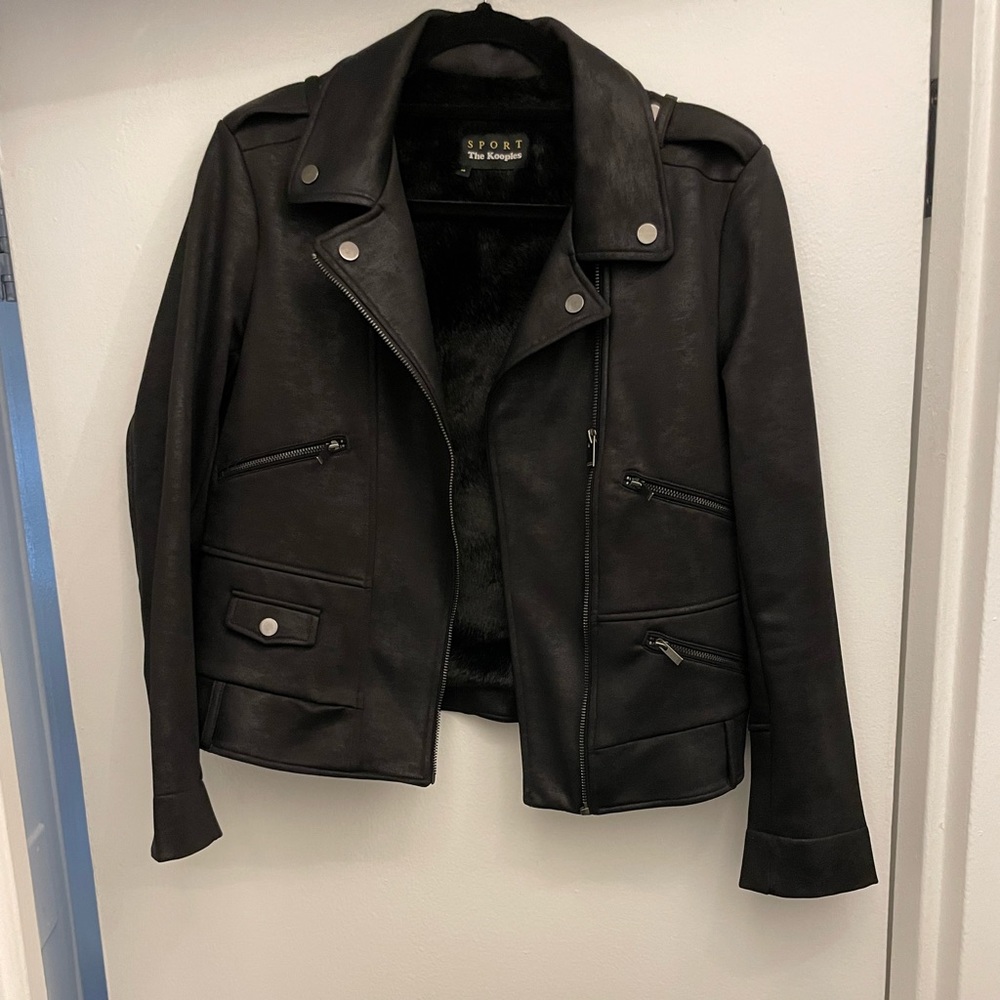 The Kooples Sport Faux Suede Fur Lined Moto Jacket Size M